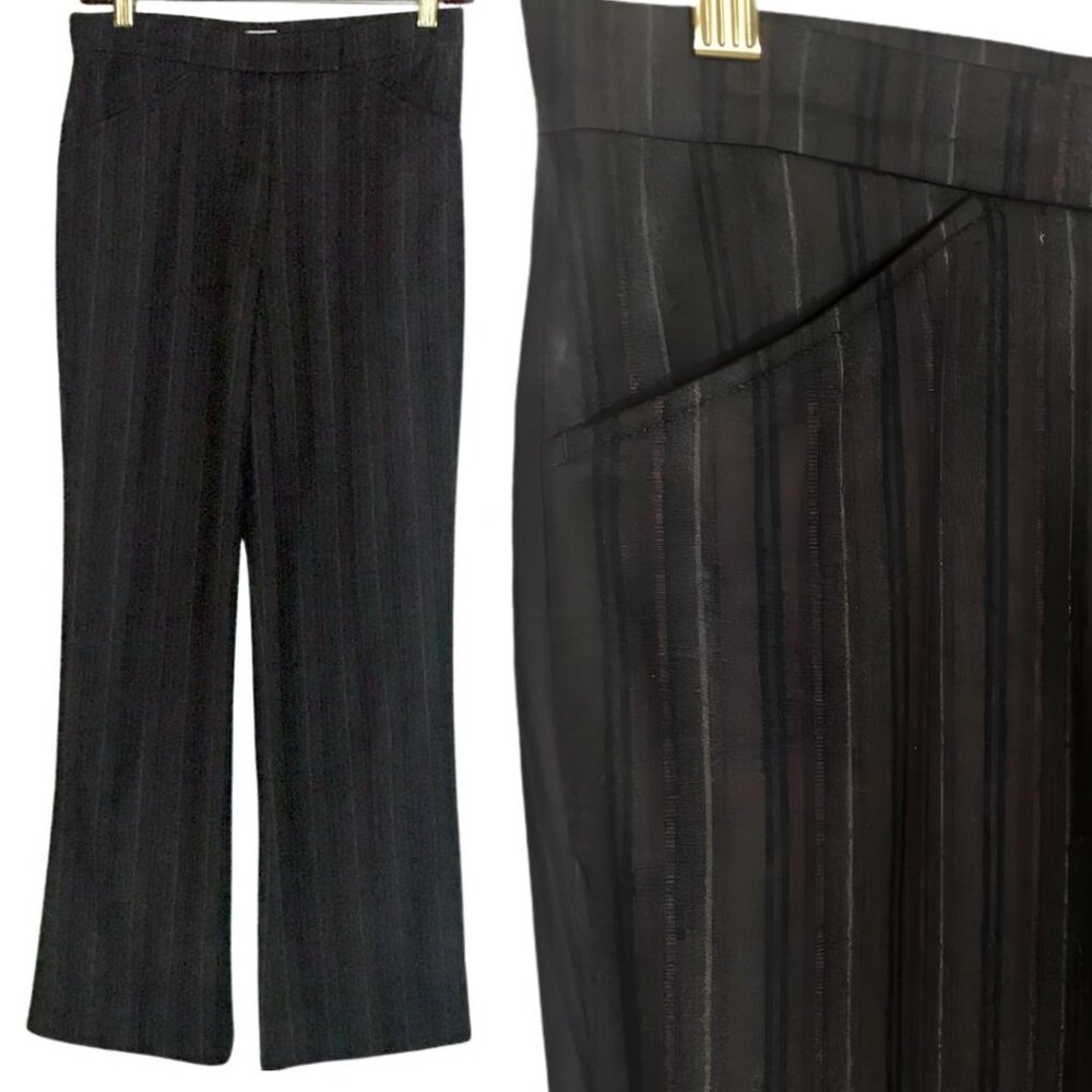 GUNEX 100% Virgin Wool Dark Brown / Burgundy Striped Bootcut Trouser Pants 40 4